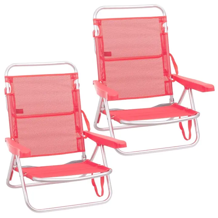 Pack de 2 sillas de playa baja reclinable 4 posiciones convertible en tumbona de aluminio y textileno de 61x47x80 cm Lola Home - 1
