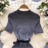 New Chic Fashion Belt Wrap Hips Sweater Dress Knitted Slim Waist Bodycon Dress for Women Elegant Office Casual above Knee - details 7