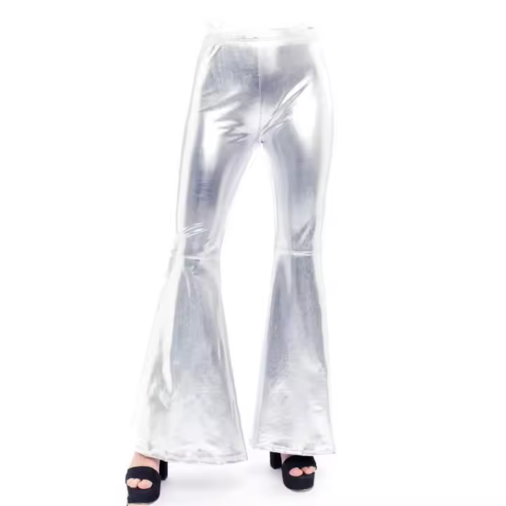 Pantalones Campana Mujer Brillante Metalizado Leggin Dorado plata Largo Ancho para Danza Baile Deporte y Carnaval - 1