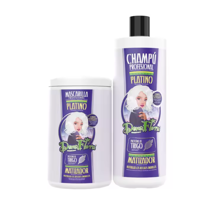 Dona Flora - Champú y Mascarilla de pelo 1000ml - PLATINO - Cabellos Rubios, Canosos o Decolorados - 1
