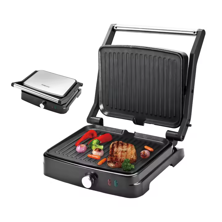 Parrila electrica, grill y plancha electrica, sandwichera con placas grill, 2000 W, apertura de 180º, cuerpo de acero inoxidante. Sokany - 1