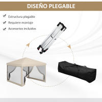 Outsunny Carpa Plegable 3x3 para Exterior Cenador de Jardín Portátil con Mosquiteras Bolsa de Transporte Marco de Acero y Tela Oxford Resistente para Fiestas Camping Beige - details 3