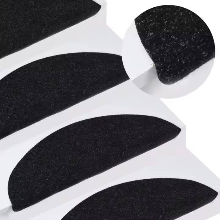 vidaXL Alfombrilla autoadhesiva de escalera 15 uds negra 65x22,5x3,5cm - 1