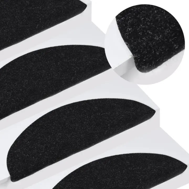 vidaXL Alfombrilla autoadhesiva de escalera 15 uds negra 65x22,5x3,5cm - 1
