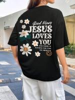 Camiseta de mujer con estampado “Jesus Loves You” – Básica de algodón, transpirable y cómoda, manga corta con cuello redondo, estilo casual - details 4