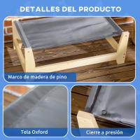 PawHut Cama Elevada para Perros Gatos Cama para Mascotas Medianas y Pequeños con Cojín Lavable Tela Oxford y Marco de Madera Carga 8 kg para Interior y Exterior 70x40x25 cm Gris - details 5