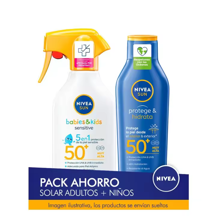 NIVEA SUN Pack ahorro protector solar - Contiene crema solar para niños + crema solar para adultos - 1