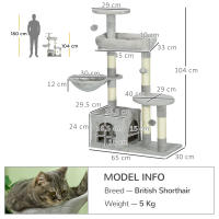 PawHut Árbol para gatos, árbol para escalar, poste rascador para gatos, altura 104 cm, centro de actividades de varios niveles, columnas reforzadas, 3 bolas colgantes, gris claro - details 2