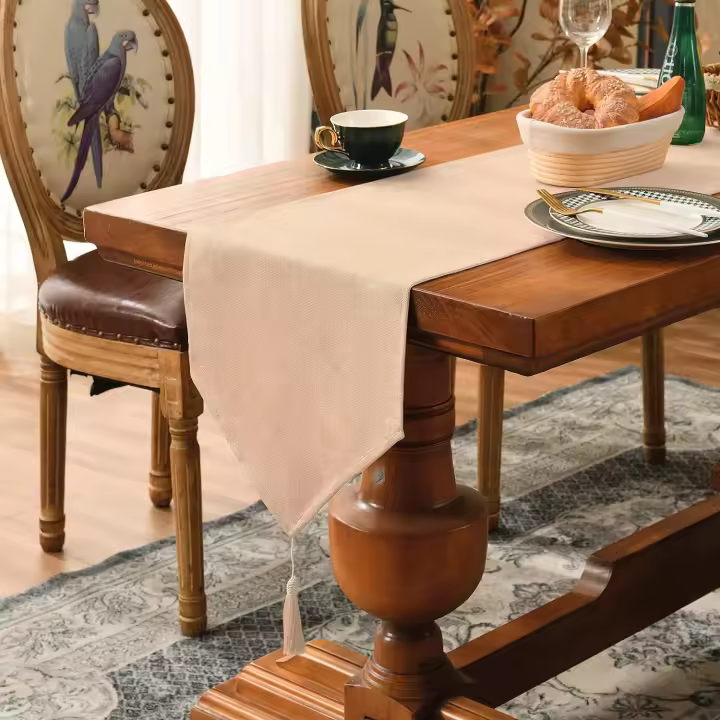 Camino de mesa para cocina, impermeable, decorativo, para fiestas, Navidad, restaurante, comedor (Begie 35 x 240 cm) - 1