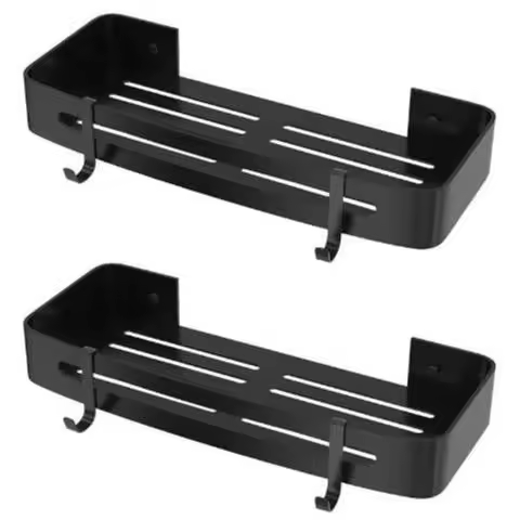 Estante Ducha Sin Taladro Aluminio Engrosado Estantería Baño Negro - 1