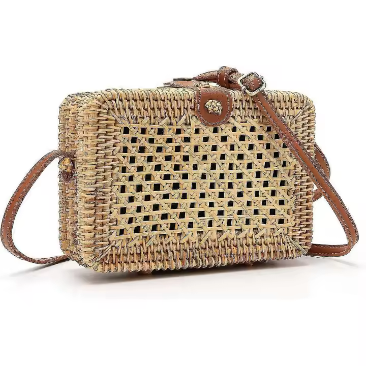 Bolso de paja Vintage para Mujer, Bolso de tán hecho a mano, Bolso Pequeño, Bolso bandolera de paja Vintage para Mujer, - 1