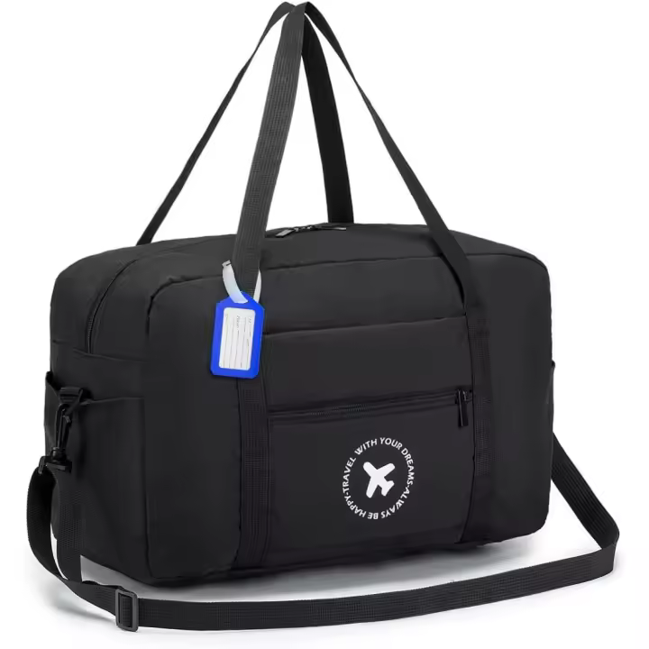 Bolsa de cabina de 40 x 20 x 25, bolsa de viaje, paquete de 1, bolsa de viaje plegable debajo del asiento, impermeable, bolsa de fin de semana, bolsa de equipaje de mano ligera con correa para el hombro, color negro - 1