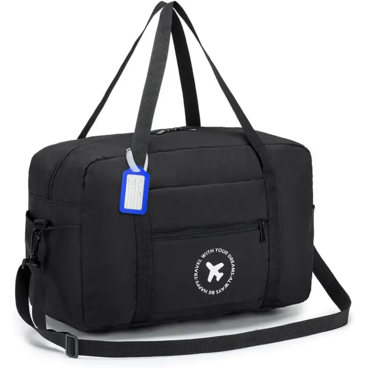 Bolsa de cabina de 40 x 20 x 25, bolsa de viaje, paquete de 1, bolsa de viaje plegable debajo del asiento, impermeable, bolsa de fin de semana, bolsa de equipaje de mano ligera con correa para el hombro, color negro - 1