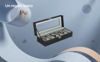 SONGMICS Caja de Relojes con 6 Compartimentos, Estuche de Relojes con Tapa de Cristal, Cojín Extraíble, Cierre Metálico, Regalo, Cuero Sintético Negro y Forro Gris Verdoso/Cuero Sintético Marrón y Forro Marrón/Cuero Sintético Negro y Forro Negro - details 0
