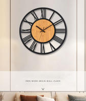3D Large Wall Clocks Nordic Roman Numerals Retro Round Wood Metal Iron Accurate Silent Hanging Ornament Living Room Decoration - details 0