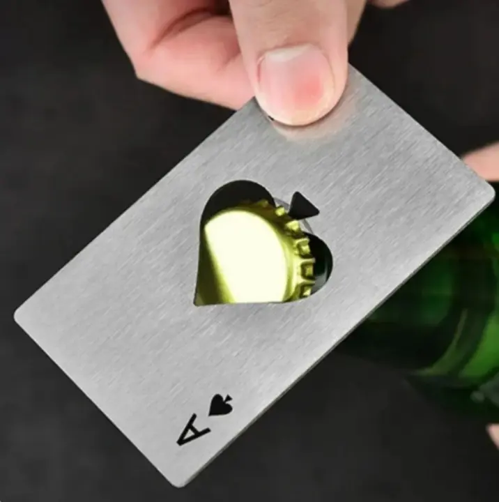 Abrepuertas De Acero Inoxidable Tamaño De Tarjeta De Crédito Ace of Spades Creativo En Forma De Baraja Portátil Para Bebidas - 1