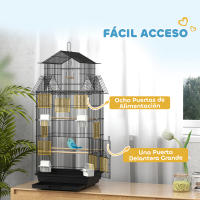 PawHut Jaula para Pájaros Pajarera Metálica con 5 Puertas 2 Comederos 2 Perchas Columpio Bandeja Extraíble y Asa de Transporte para Canarios Periquitos Negro - details 7
