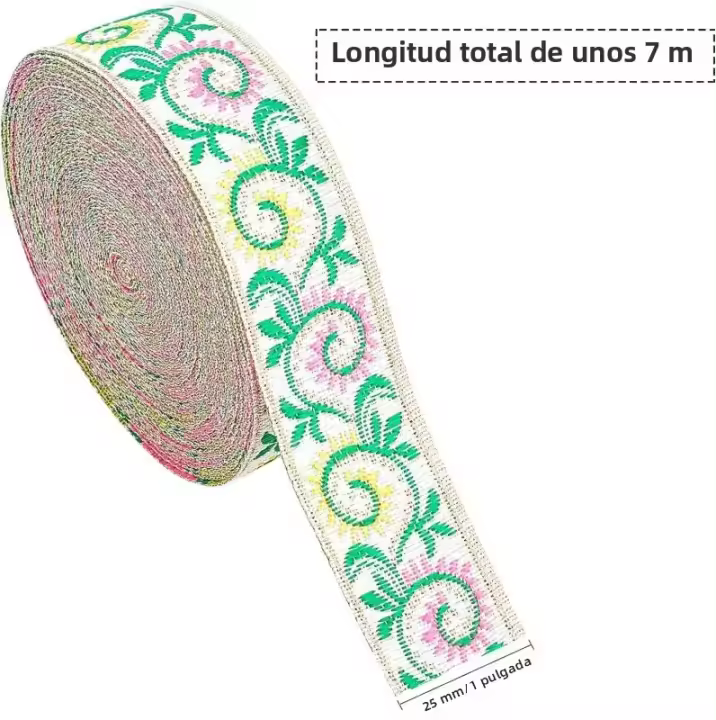 Cinta Jacquard Vintage De 7.7 Yardas Y 1.3 Pulgadas Para Costura Y Bordado Tela Tejida De Polyester / Algodón Para Accesorios De Ropa DIY - 1