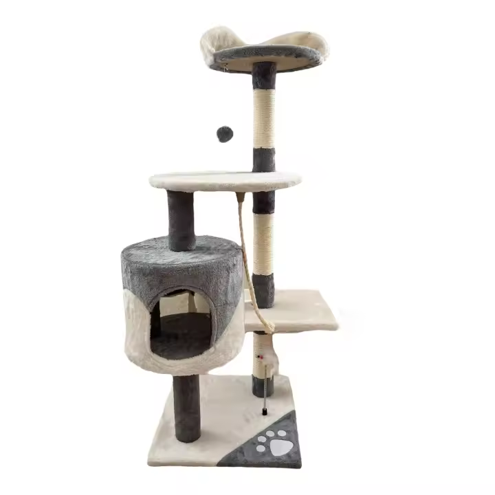 COTTECOTA-Árbol rascador para Gatos Altura 60*56.5*111.5cm Árbol para Gatos Azul Marrón Beige Torre Arbol de Escalada de Múltiples Niveles con Cueva Espaciosa Postes Rascadores de Sisal 40452,40438 - 1