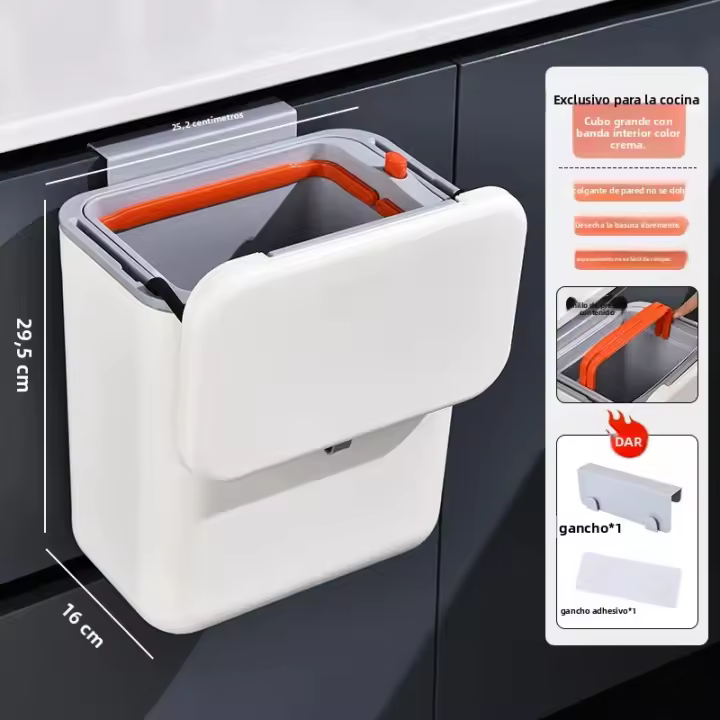 Bandeja De Cocina Colgante 9L/7L De Gran Capacidad Con Cubierta Para Papel Y Basura Montada En La Pared Reciclaje De Papel Y Basura - 1