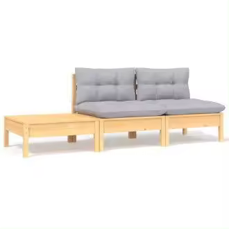 VIDAXL 806681 conjunto de muebles para jardín de madera pino de 3 piezas con cojines en color gris vida xl - 1