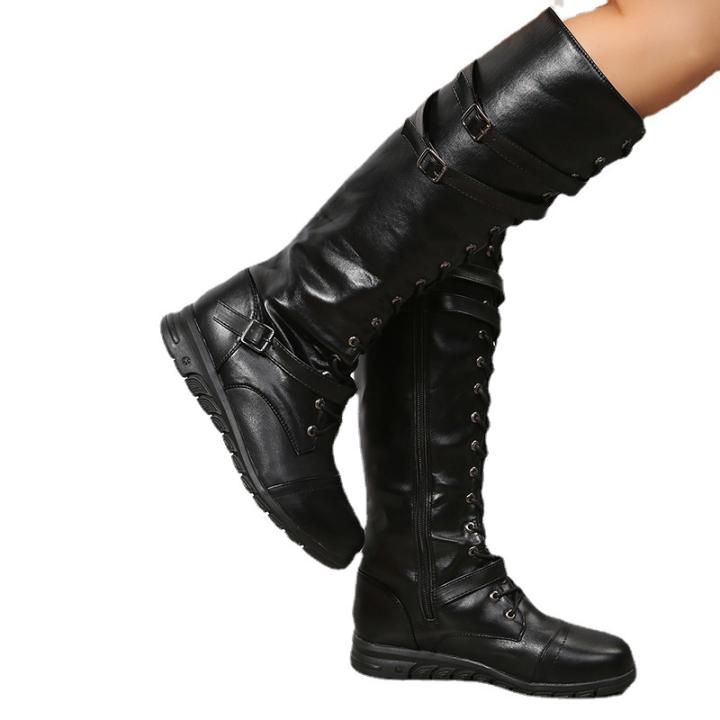 MOV Botas de mujer de gran tamaño, nuevo Botas Altas con Cremallera lateral, BOTAS de Caballero con cinturón de Fondo Plano, BOTAS de Cuero.