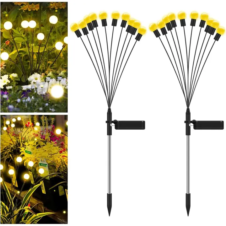 Lámpara solar al Aire Libre, Luces Solares de Jardín Firefly al Aire Libre, lámpara solar impermeable IP65 con 10 LEDs, Luz solar empotrable para Jardín, patio, chimenea, entrada (2 Unidades) [Clase Energética A] lámpara de poste para exteriores - 1