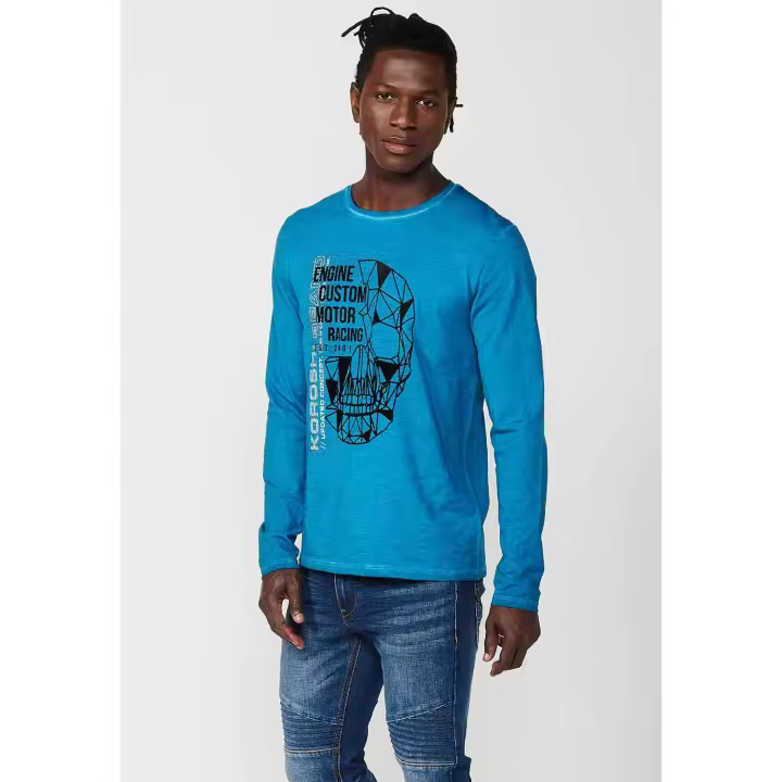 Koroshi Camiseta de manga larga y cuello redondo con estampado delantero para hombre de color azul - 1