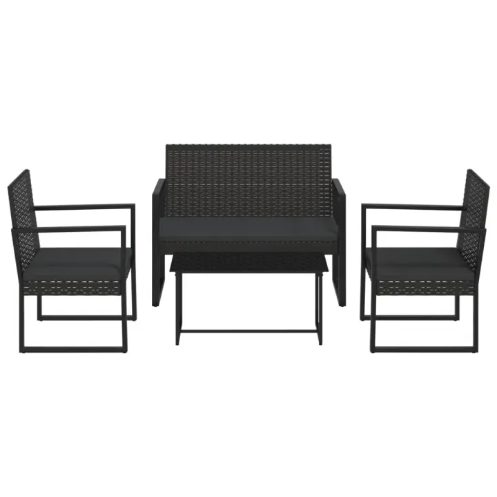 VidaXL Conjunto de jardín Loop 1 sofá + 2 sillas + mesa negro - 1