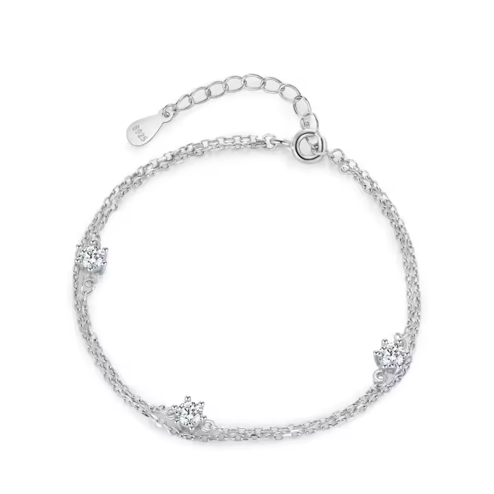 Zenyth-pulsera de Doble capa de circón brilliantly para Mujer, de Plata de Ley 925, delicada, Simple, Cadena de Esabones, joyería de moda - 1