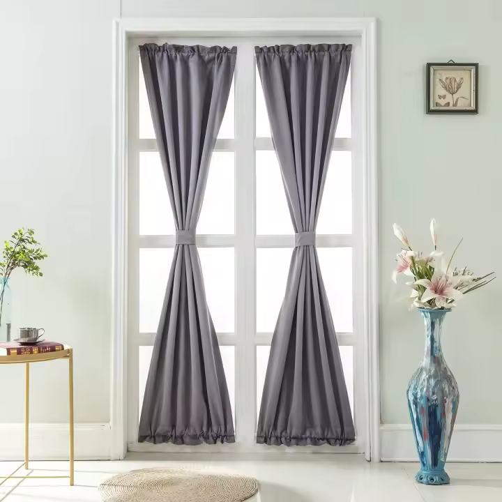 Cortinas para Puerta Francesas Color Puro Panel de Cortina de Puerta Francesa Cortinas Opacas para Sala de Estar Cocina Dormitorio Comedor Sala,1 Panel (Gris, 64 * 102cm) - 1