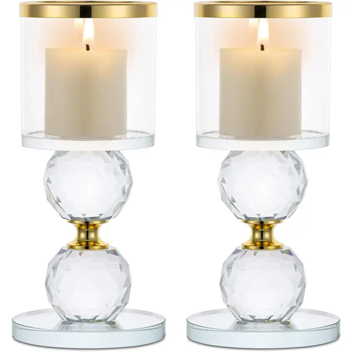 Portavelas de Columna de Cristal, 2 Piezas de Candelabros de Vidrio Transparente, Velas para Candelabros Centro de Mesa para Regalos de Boda y Decoración Navideña - 1