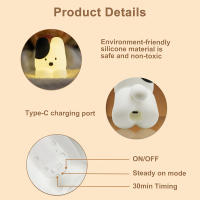 Luz Nocturna De Gato De Silicona Lindo Dimmer Recargable Para Decoración De Habitaciones De Niños Luz Táctil Sin Cable Para Dormitorio Infantil - details 13