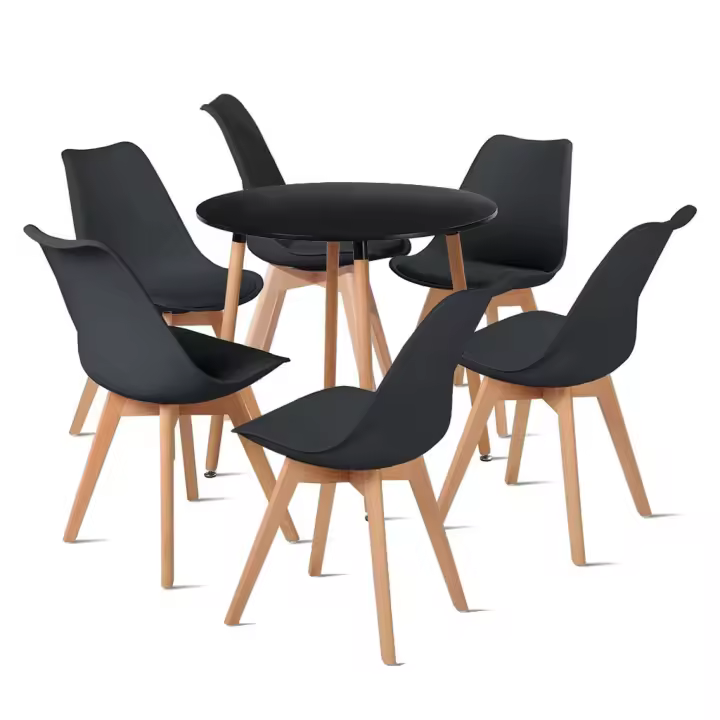 ORION91 Conjunto de 6 Sillas SIRIO Acolchadas Color 🖤 y Mesa Redonda 4 patas 100 cm Negro - Estilo Nórdico Ideal para Comedor, Salón, Terraza - SpazioLuzio - 1