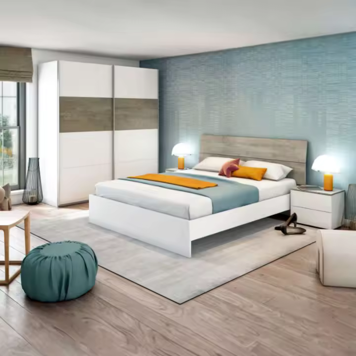 Muebles Dormitorio Ethna Estilo Nórdico Color Blanco y Roble 160 cm - 1