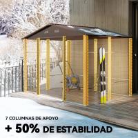 Outsunny Caseta de Jardín Exterior 4,84 m² 278x195x215 cm Cobertizo de Jardín Exterior Metálica con 2 Puertas Corredizas y 4 Ventanas para Almacenamiento de Herramientas Efecto Madera Natural y Café - details 4