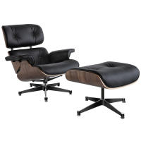 TY303 Classic Recliner Light Walnut Armchair Black Cowhide Black Big Head Foot Swivel Deck Chair Lounge Chair Furniture - details 1