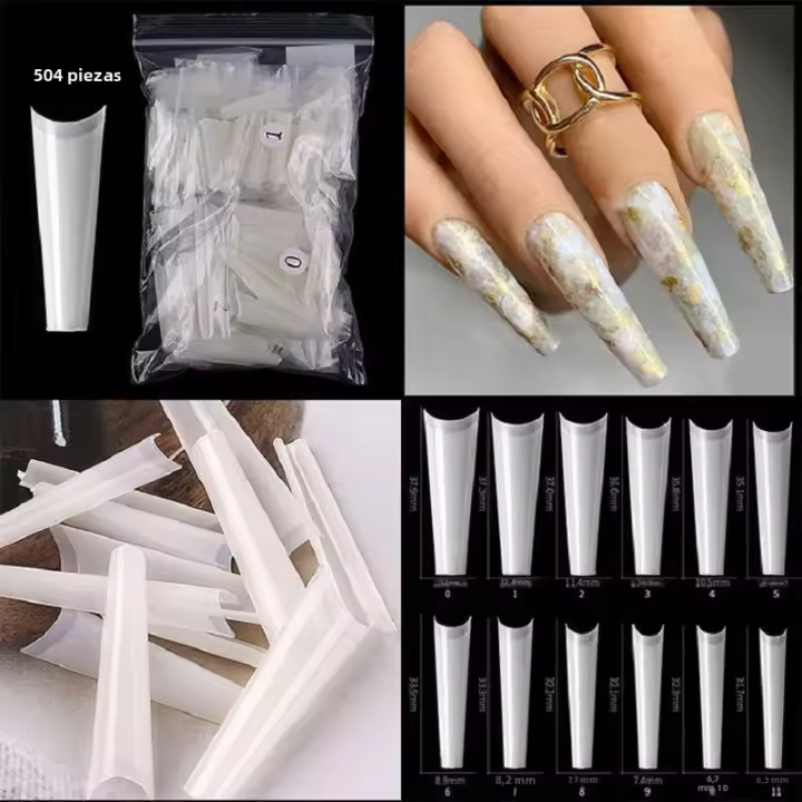 Uñas Postizas Acrílicas Naturales Y Transparentes 504pcs Tamaño C Curvo Estilo Francés Para Cubierta Media De Uñas Falsas - 1