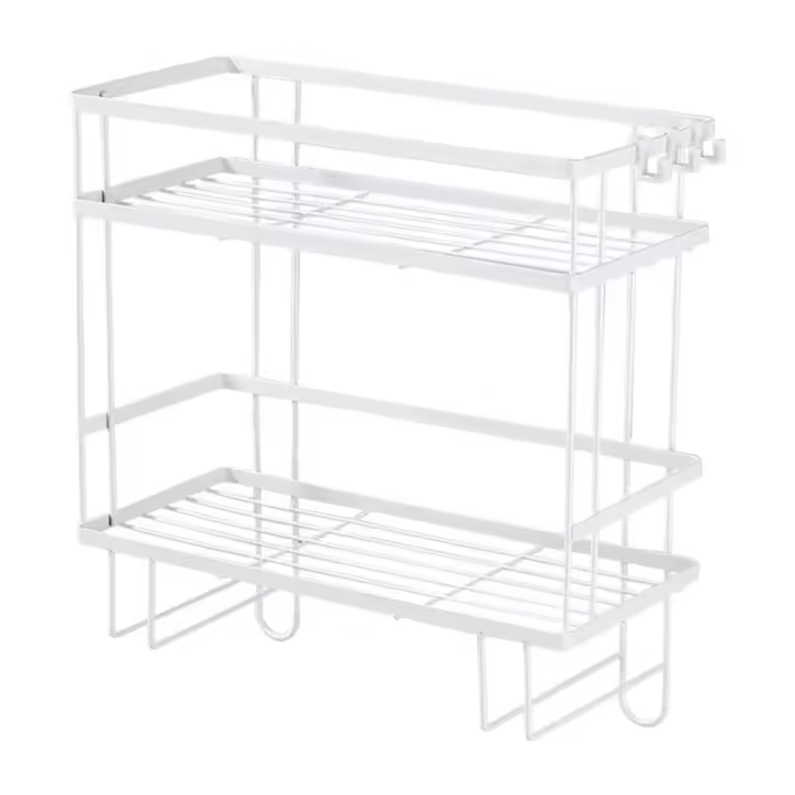 Estante de Almacenamiento para Baño Engrosado Impermeable Gran Capacidad Sin Clavos Hierro Forjado Doble Capa Blanco - 1