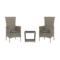 vidaXL Set comedor de jardín 3 piezas con cojines ratán sintético gris - details 1