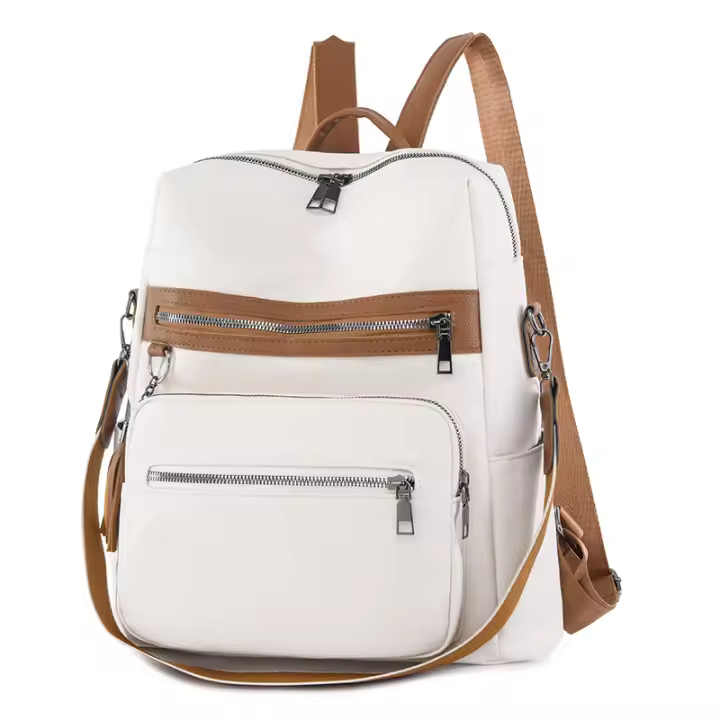 Mochila de PU retro europea y americana, mochila informal de gran capacidad para mujer - 1