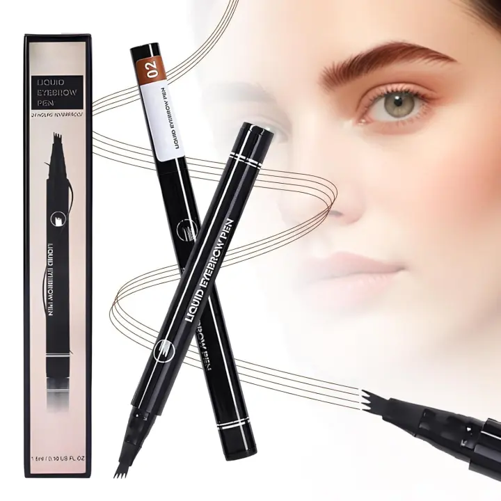 Lápiz de cejas para microblading, nuevo lápiz mágico para tatuaje de cejas (2025), con 4 puntas de horquilla, natural, de larga duración, resistente a las manchas, trazo fino, para mujeres (marrón claro) - 1