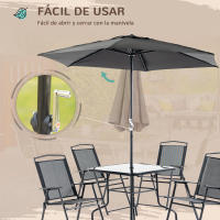 Outsunny Conjunto de Muebles de Jardín con 4 Sillas Plegables Mesa de Comedor de Vidrio y Sombrilla Inclinable Protección del Sol para Patio Terraza Exterior 80x80x70 cm - details 6