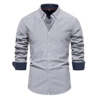 Camisa Oxford De Algodón Y Poliéster Para Hombre AIOPESON Cuello En V Manga Larga Botones Casual Negocios Primavera Otoño - details 9