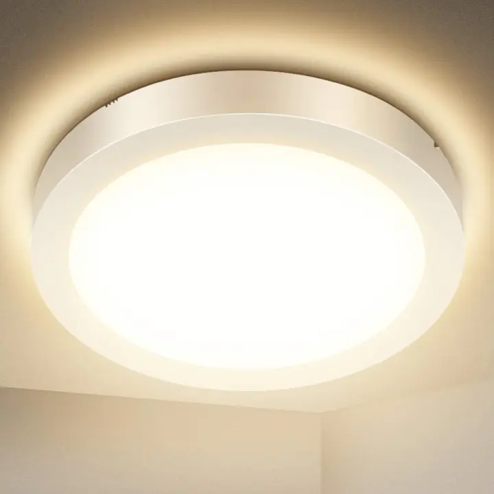 Lámpara de techo LED, 18 W, 1700 lm, resistente al agua, IP54, moderna, delgada, redonda, 3000 K, apta para baño, dormitorio, cocina, sala de estar, balcón (blanco cálido) [Clase energética A+] - 1