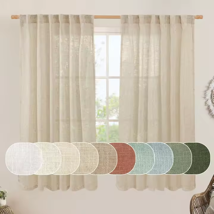 54 Inch Semi Sheer Window Linen Curtains, Light Filtering Panels Back Tab and Rod Pocket Neutral Drapes for Bedroom/Living Room, Cream, 2 Panels, 34 x 54 Inch - 1