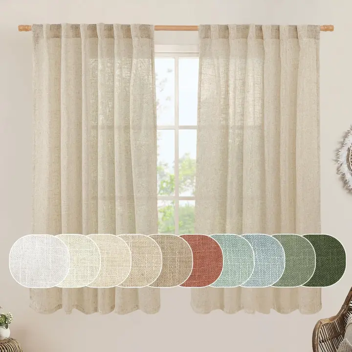 54 Inch Semi Sheer Window Linen Curtains, Light Filtering Panels Back Tab and Rod Pocket Neutral Drapes for Bedroom/Living Room, Cream, 2 Panels, 34 x 54 Inch - 1