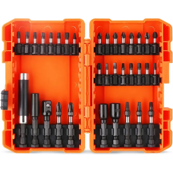 EasySpeed Juego de 34 Puntas de Destornillador, Estuche Profesional Acero S2, Estrella Phillips, Torx, Plano, Cuadrado, Portabits, Llave de vaso y Tuerca Hexagonal. Vástago de Impacto para Taladro - 1