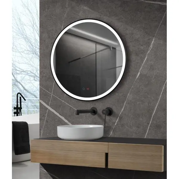IMEX - Espejo Baño con Luz  Espejo de Baño Grande  Espejo LED Antivaho  Espejo de Pared Redondo 60cm  Serie Paris  Color Negro Mate - 1