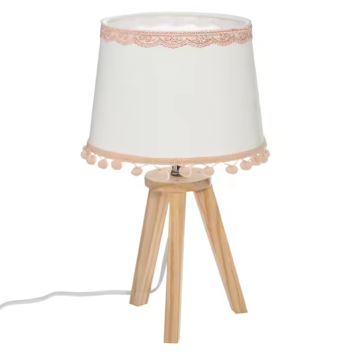 Atmosphera Lámpara Trípode Infantil Pompones Blanco y Rosa Decorativo Poliéster/pino - 1